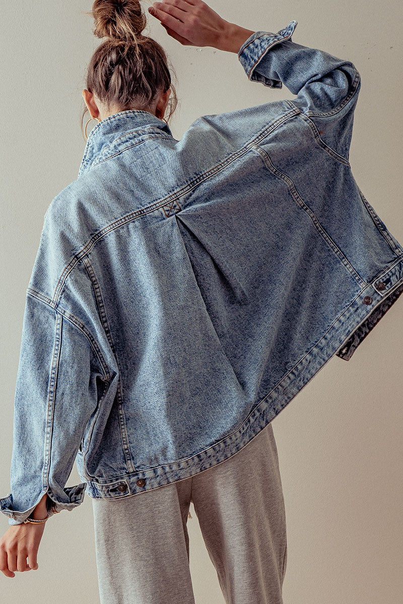 vintage wash oversized denim jacket - denim