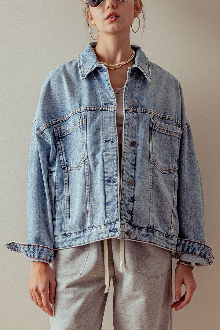 vintage wash oversized denim jacket - denim (additional view)
