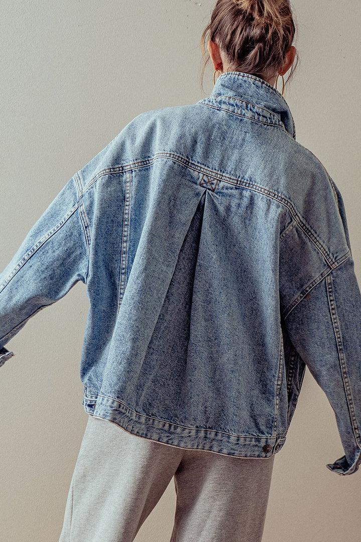 vintage wash oversized denim jacket - denim (additional view)