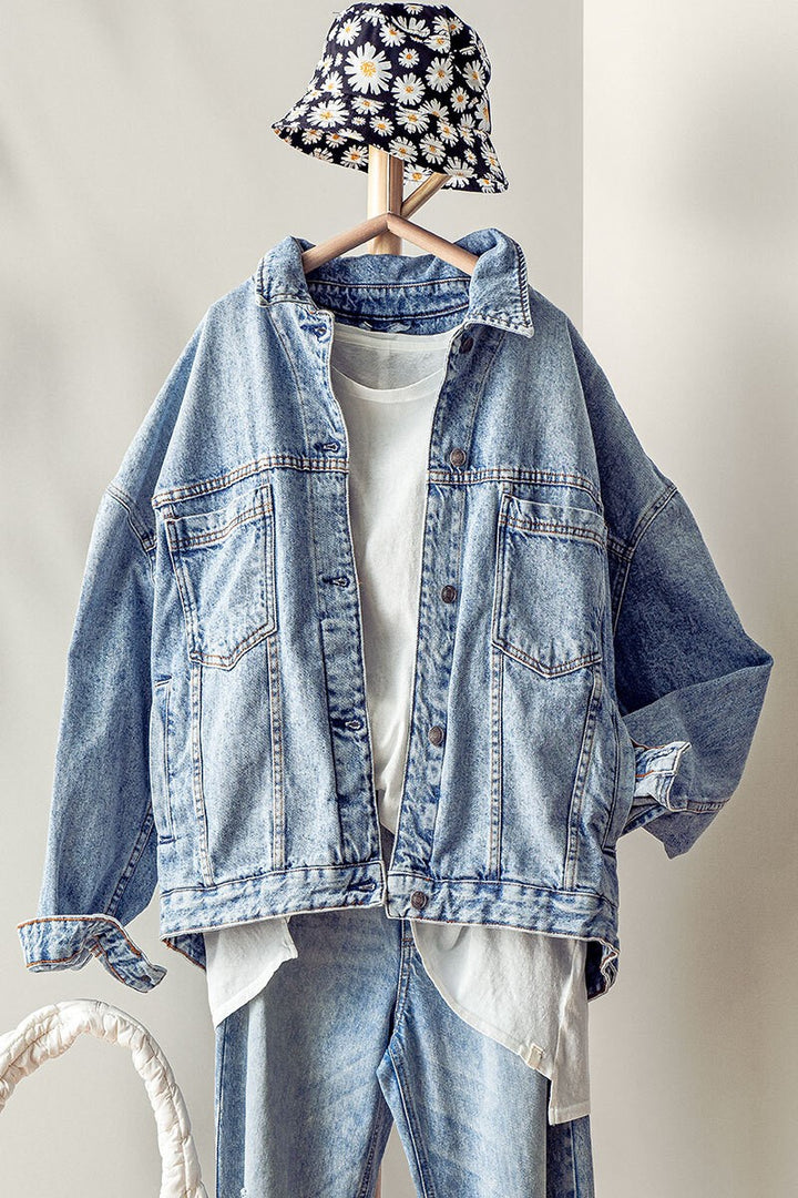 vintage wash oversized denim jacket - denim (additional view)