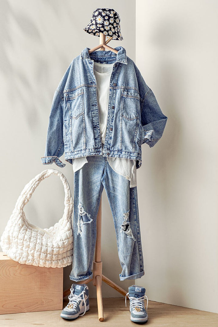 vintage wash oversized denim jacket - denim (additional view)