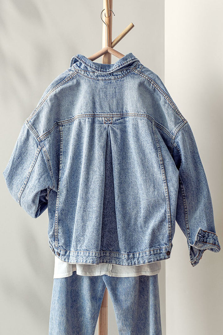 vintage wash oversized denim jacket - denim (additional view)