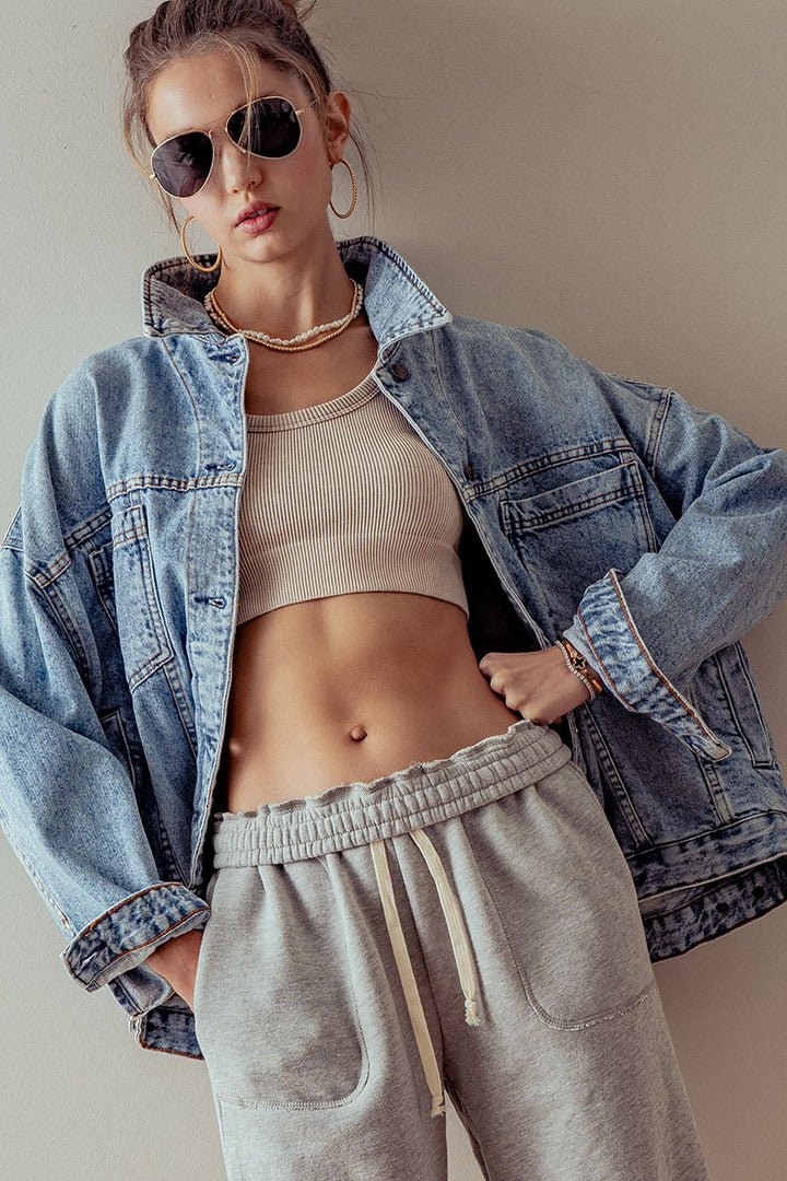 vintage wash oversized denim jacket - denim (additional view)