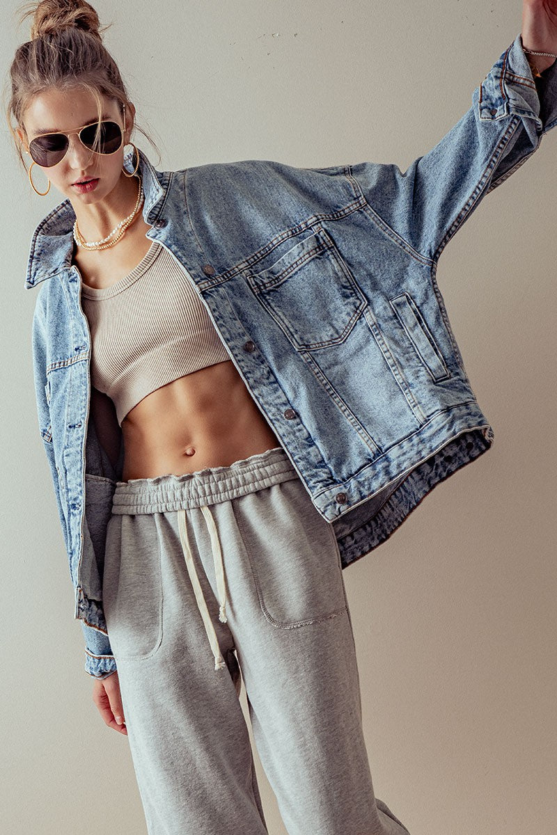 vintage wash oversized denim jacket - denim (additional view)