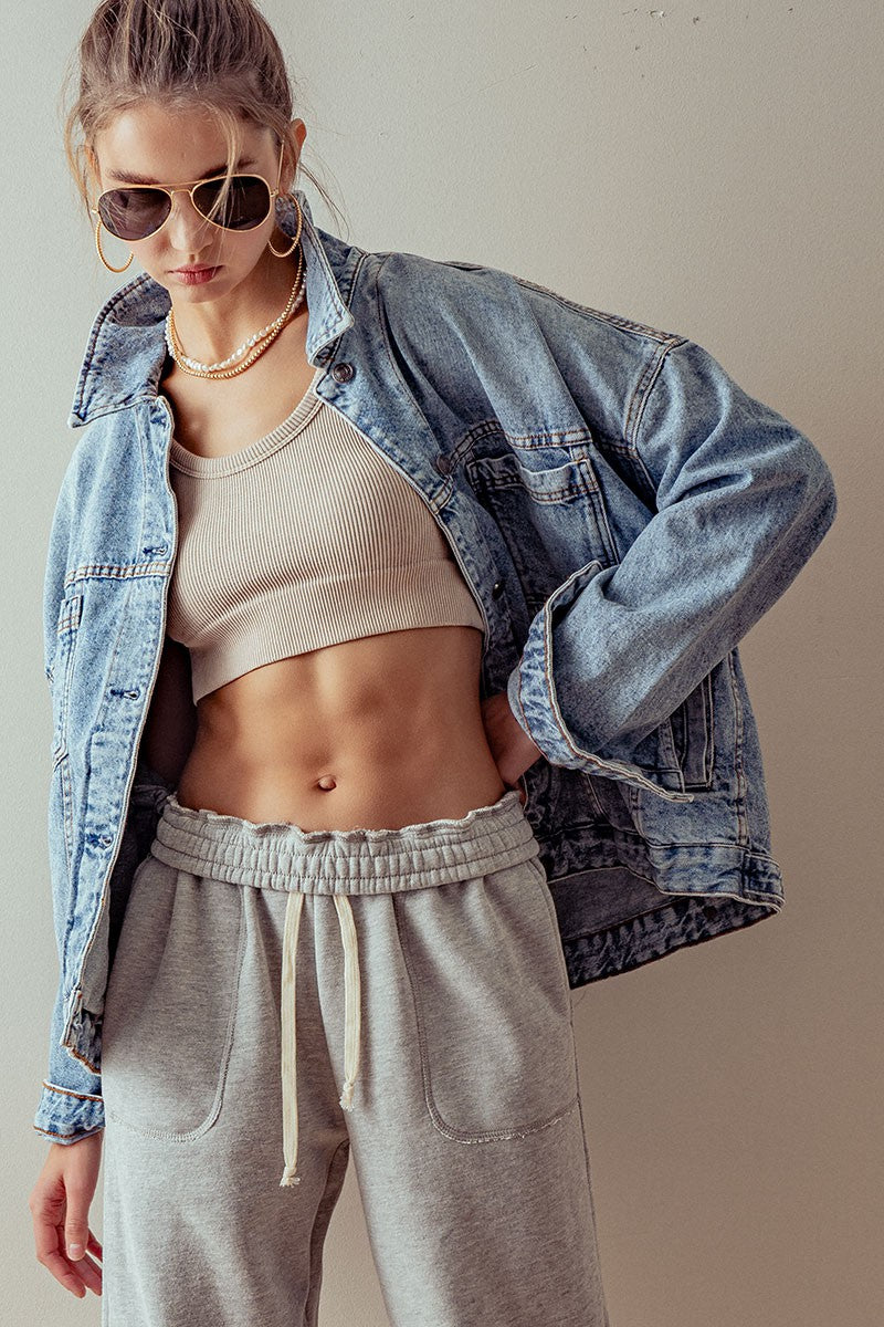 vintage wash oversized denim jacket - denim (additional view)