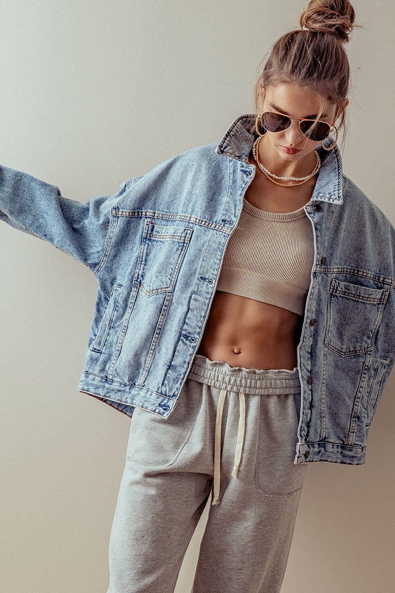 vintage wash oversized denim jacket - denim (additional view)