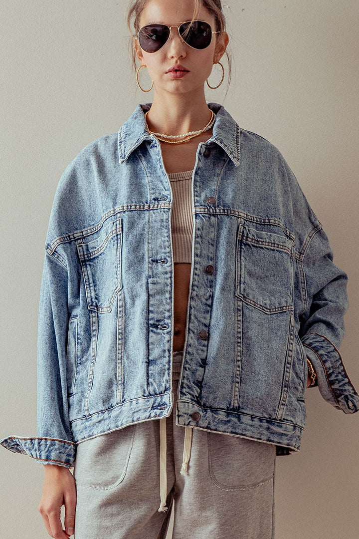 vintage wash oversized denim jacket - denim (additional view)