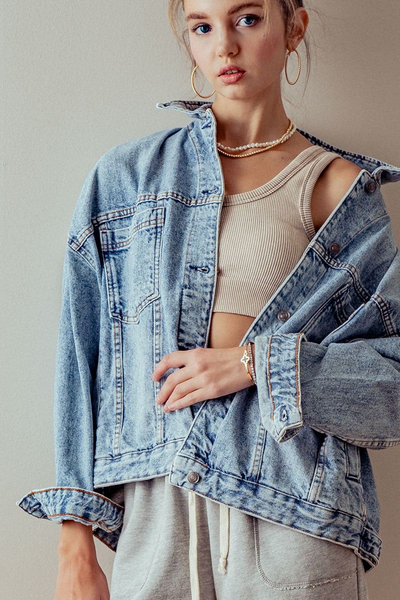 vintage wash oversized denim jacket - denim (additional view)