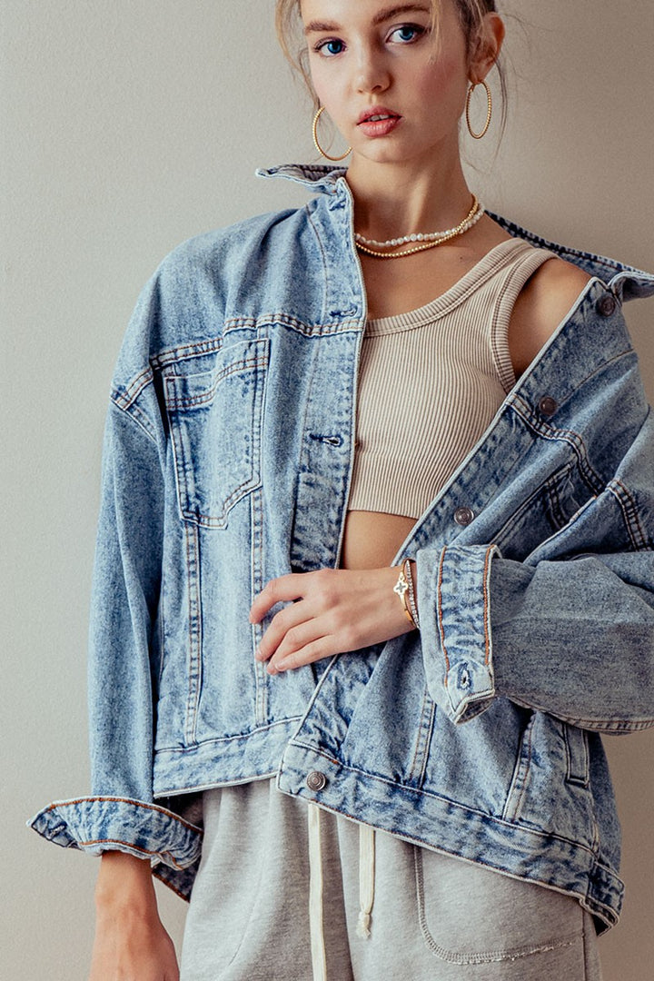 vintage wash oversized denim jacket - denim (additional view)