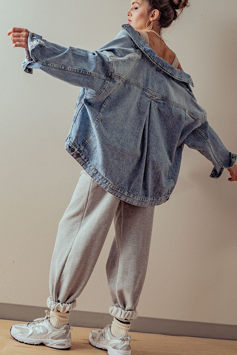 vintage wash oversized denim jacket - denim (additional view)