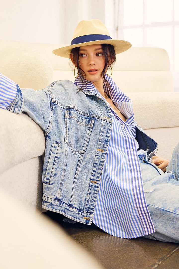vintage wash oversized denim jacket - denim (additional view)