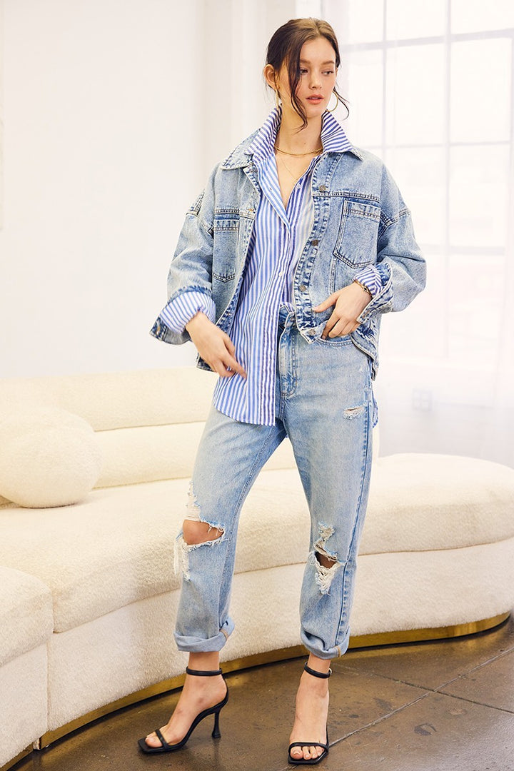 vintage wash oversized denim jacket - denim (additional view)