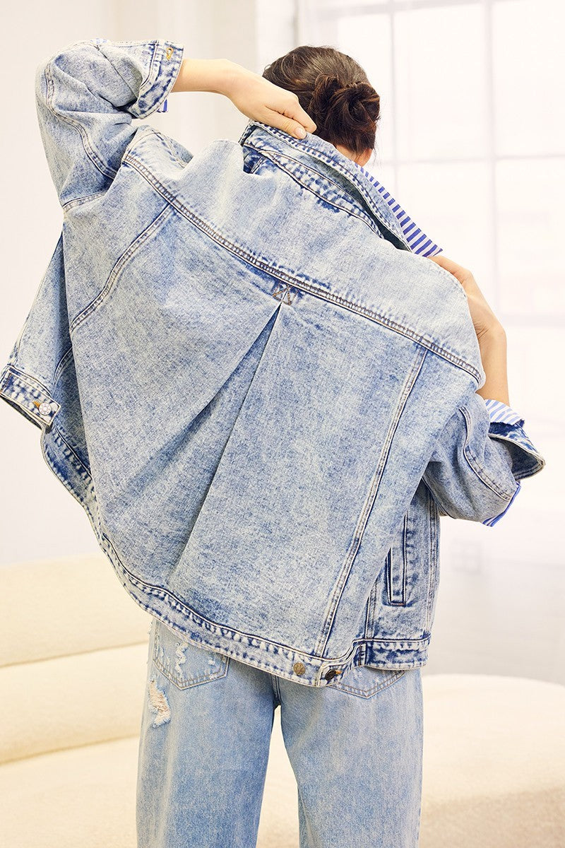 vintage wash oversized denim jacket - denim (additional view)