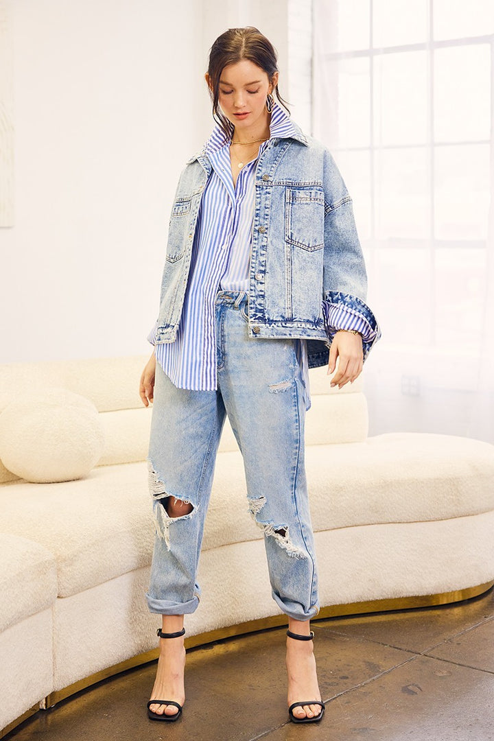 vintage wash oversized denim jacket - denim (additional view)
