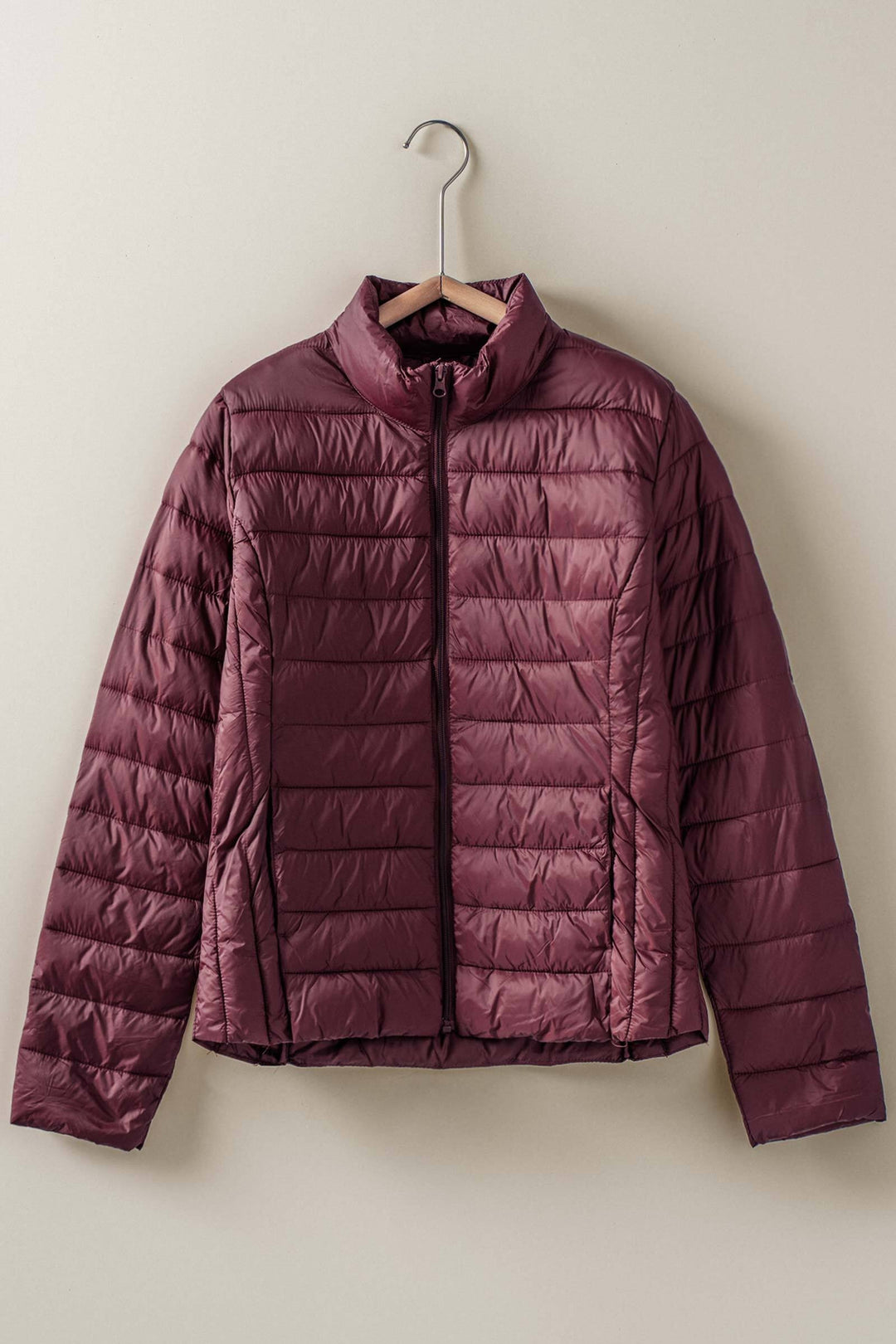 lightweight quilted puffer jacket - burgundy