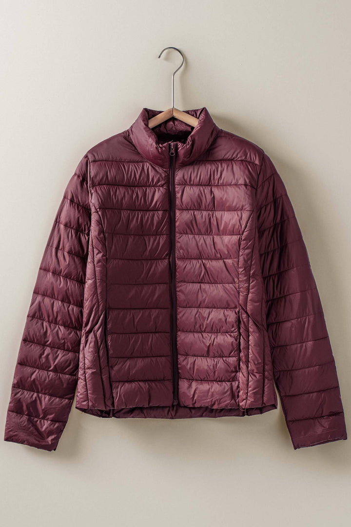 lightweight quilted puffer jacket - burgundy