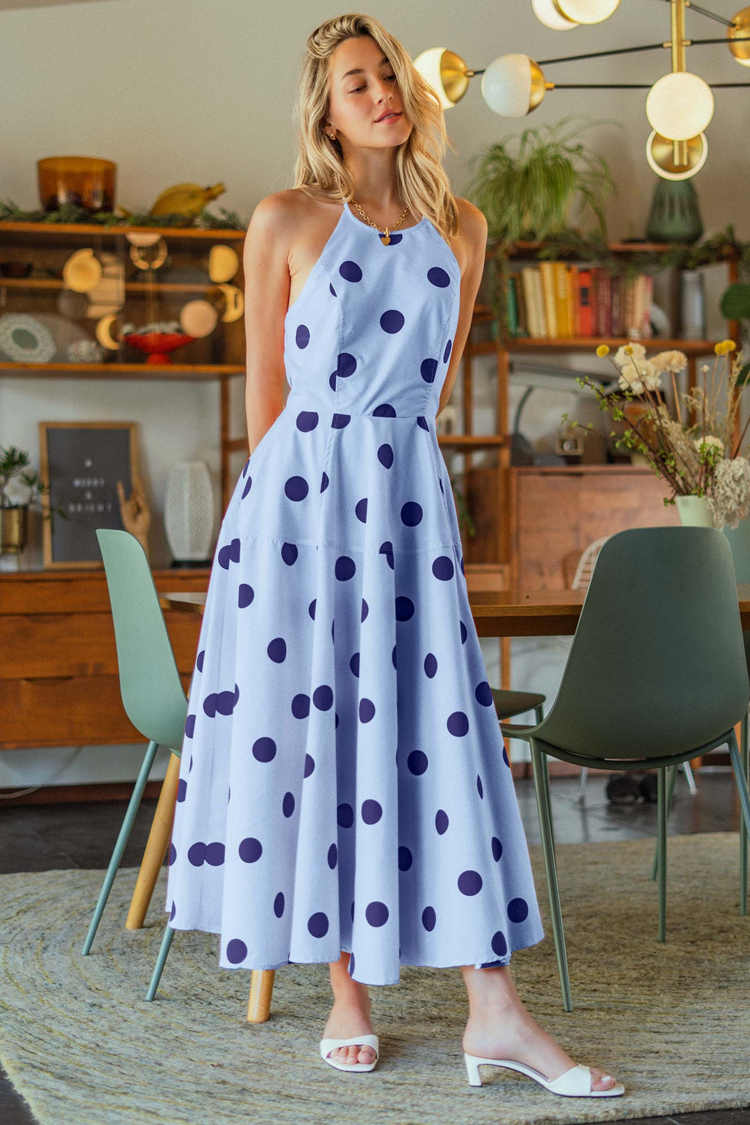 polka dot halter maxi dress - blue navy (additional view)