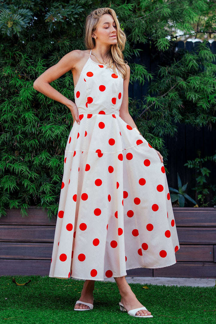 polka dot halter maxi dress - red (additional view)