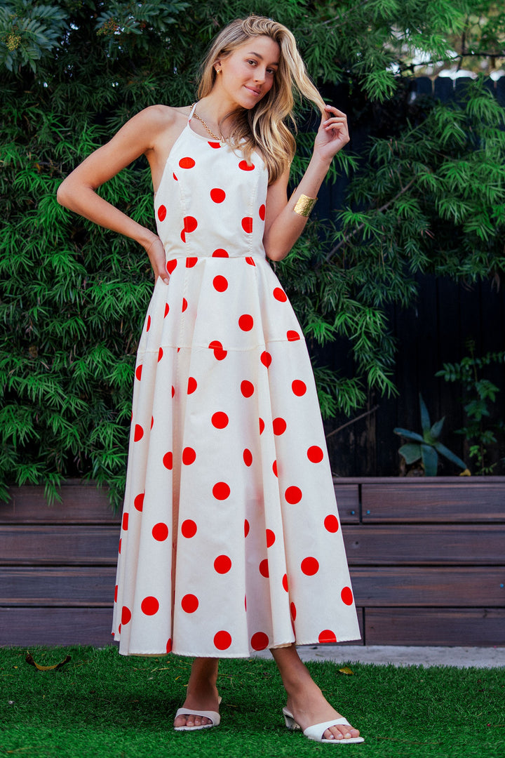 polka dot halter maxi dress - red (additional view)