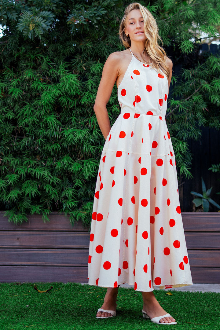 polka dot halter maxi dress - red (additional view)