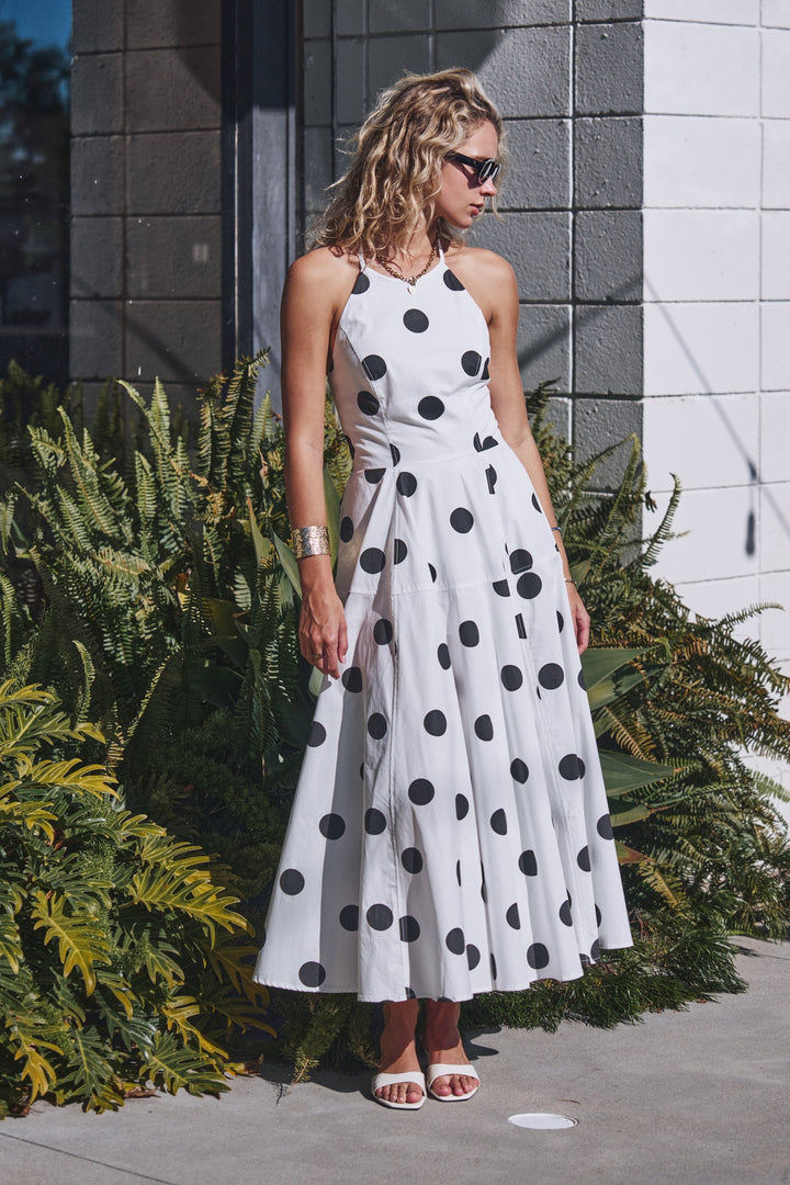 polka dot halter maxi dress - white black (additional view)