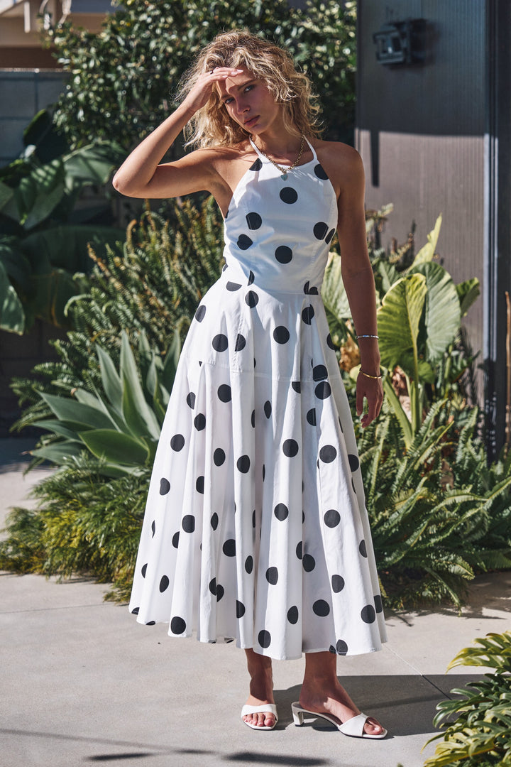 polka dot halter maxi dress - white black (additional view)
