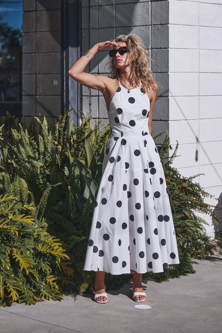 polka dot halter maxi dress - white black (additional view)