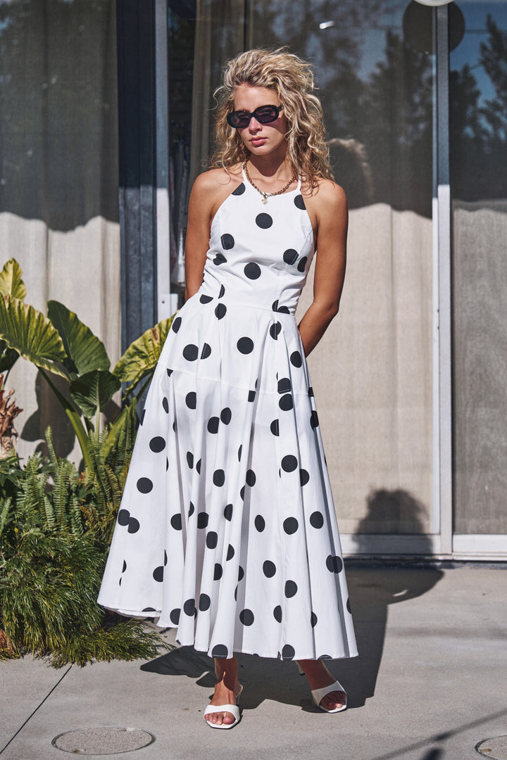 polka dot halter maxi dress - white black (additional view)