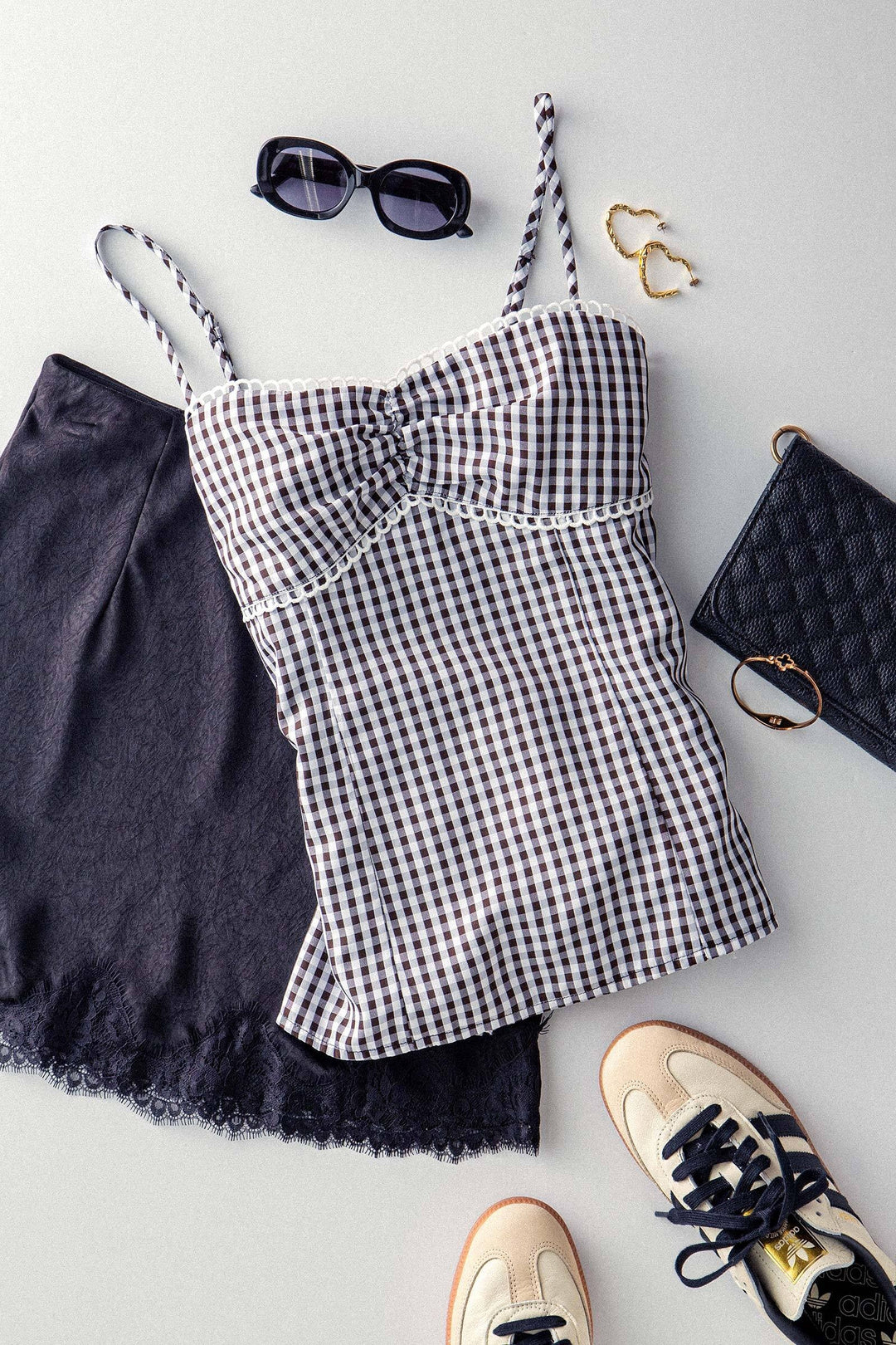 cottage charm gingham cami - black