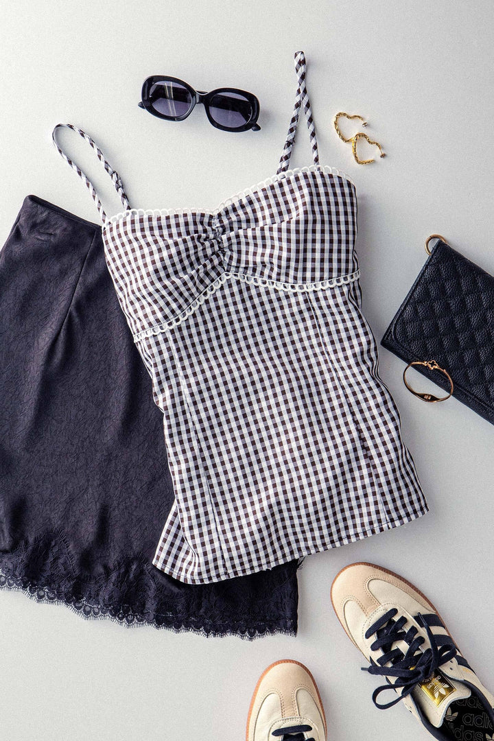 cottage charm gingham cami - black
