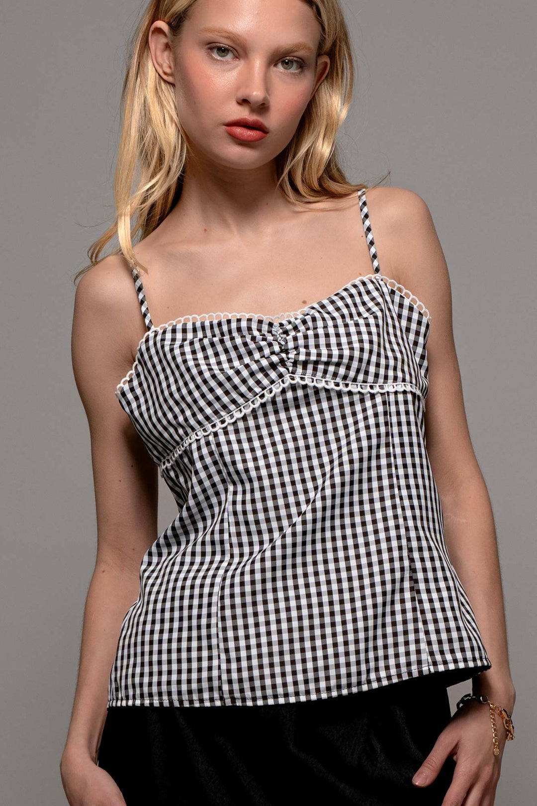 cottage charm gingham cami - black (additional view)