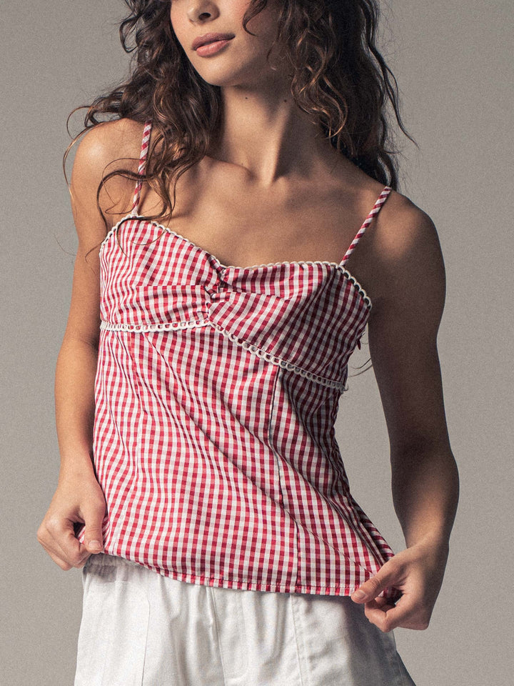 cottage charm gingham cami - red