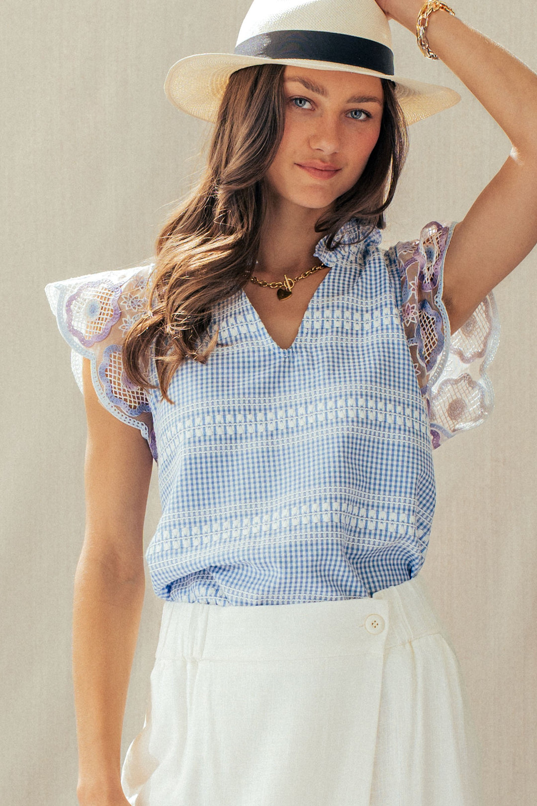 sweet lace gingham top - blue (additional view)