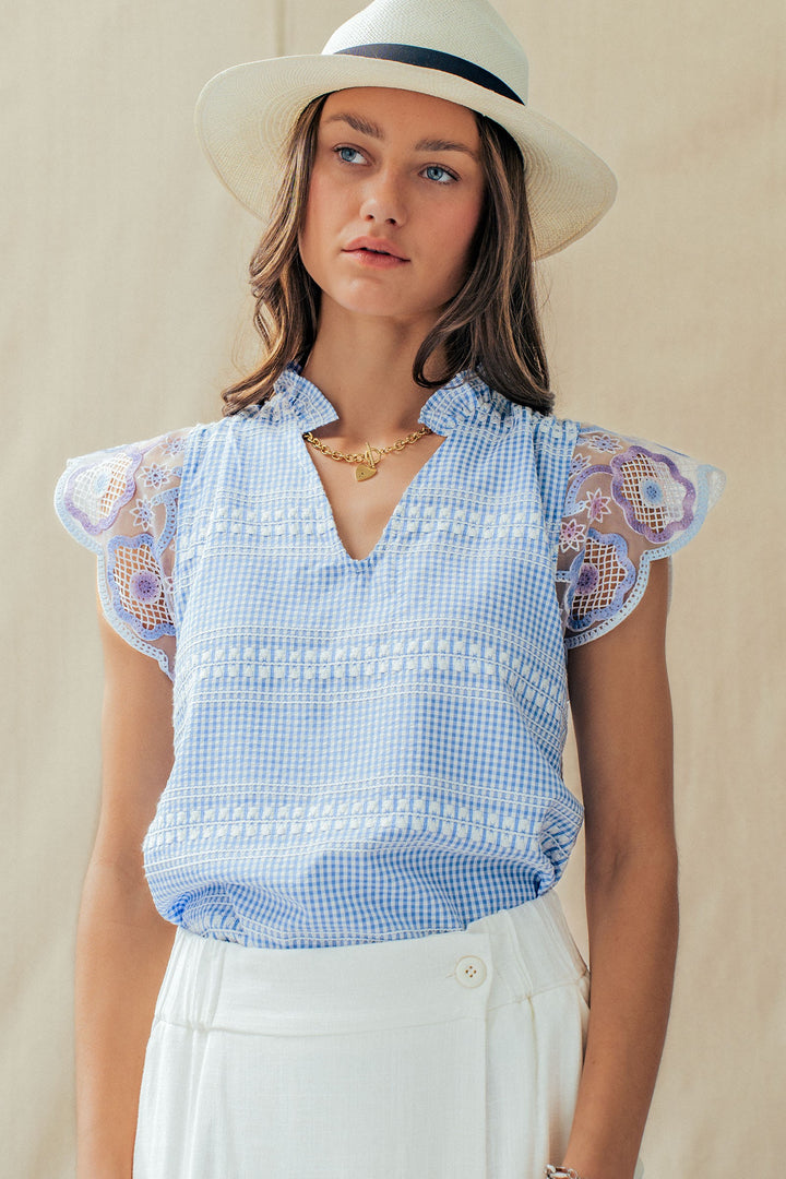 sweet lace gingham top - blue (additional view)