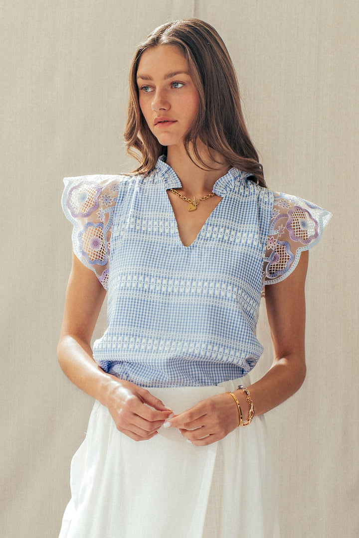 sweet lace gingham top - blue (additional view)