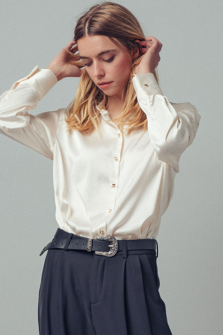 satin button down blouse - ivory (additional view)
