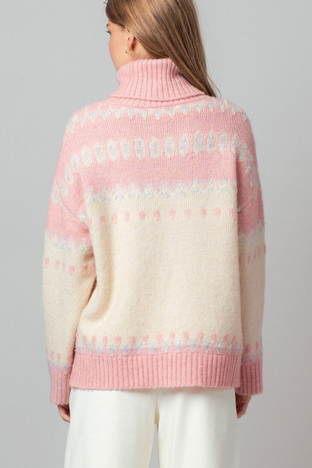 fair isle turtleneck knit sweater - ivory pink (additional view)