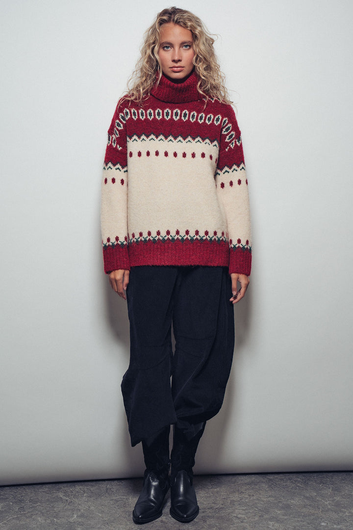 fair isle turtleneck knit sweater - ivory red (additional view)
