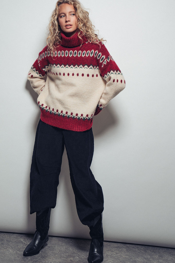 fair isle turtleneck knit sweater - ivory red (additional view)