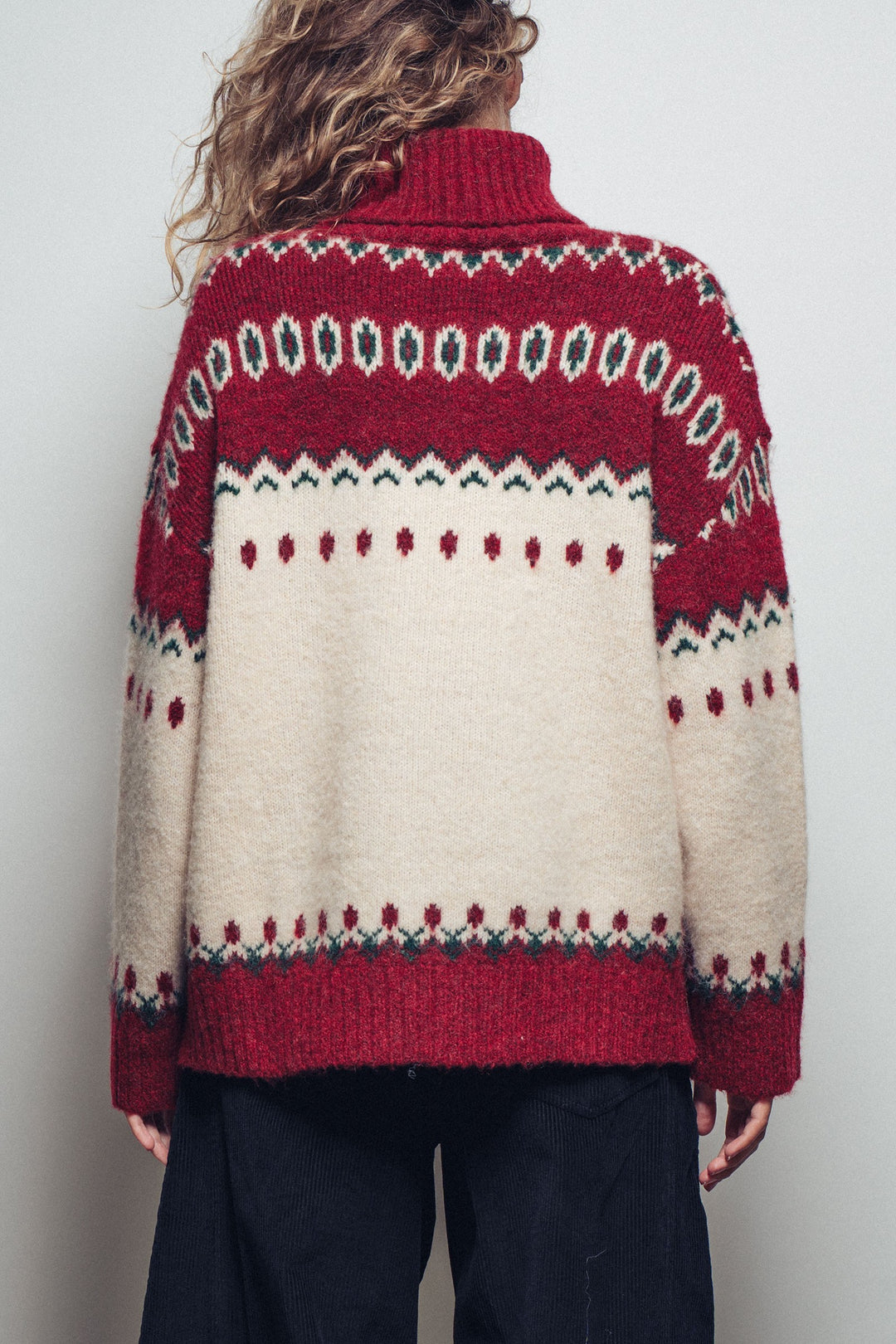 fair isle turtleneck knit sweater - ivory red (additional view)