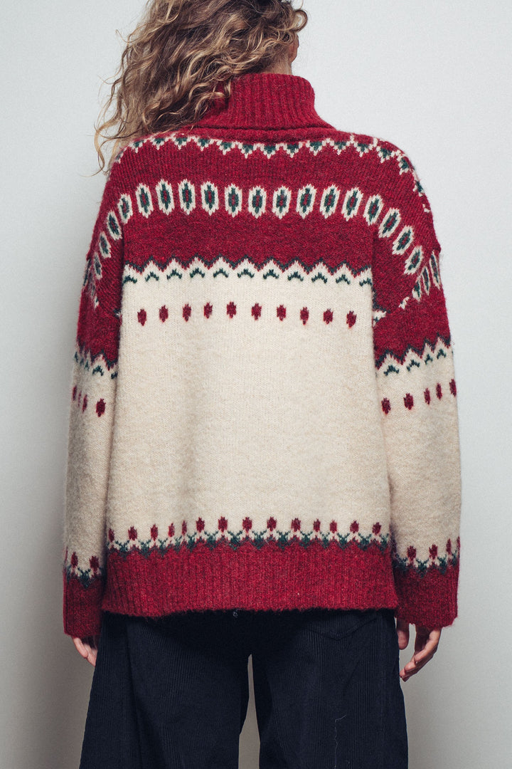 fair isle turtleneck knit sweater - ivory red (additional view)