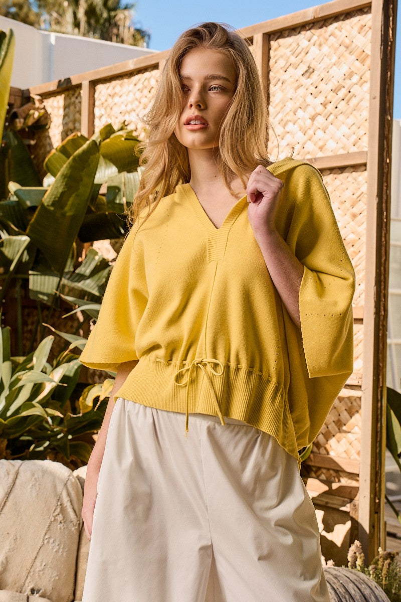drawstring hooded knit top - honey (additional view)