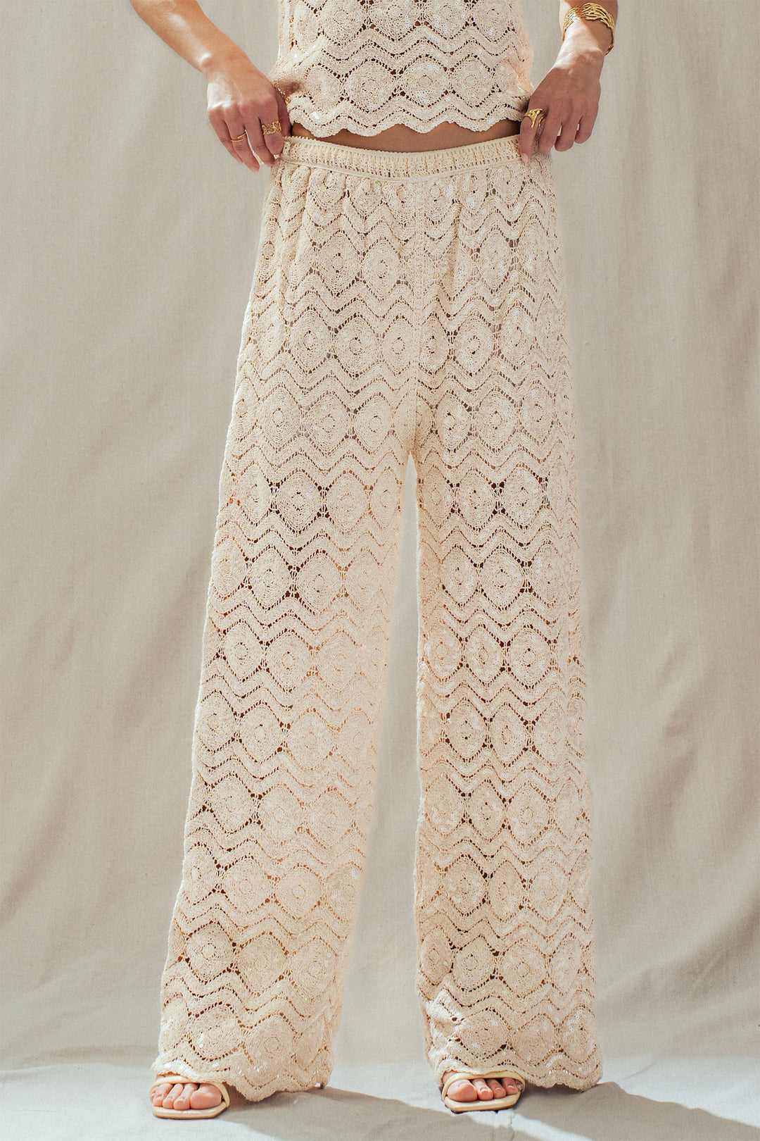 sunset sparkle crochet pants - natural