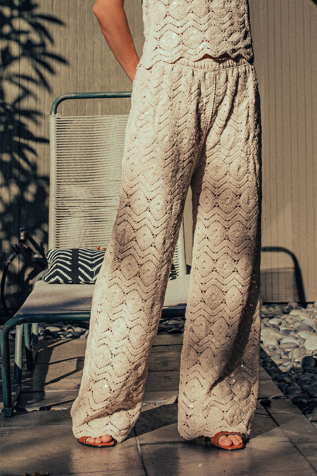 sparkle crochet pants - natural