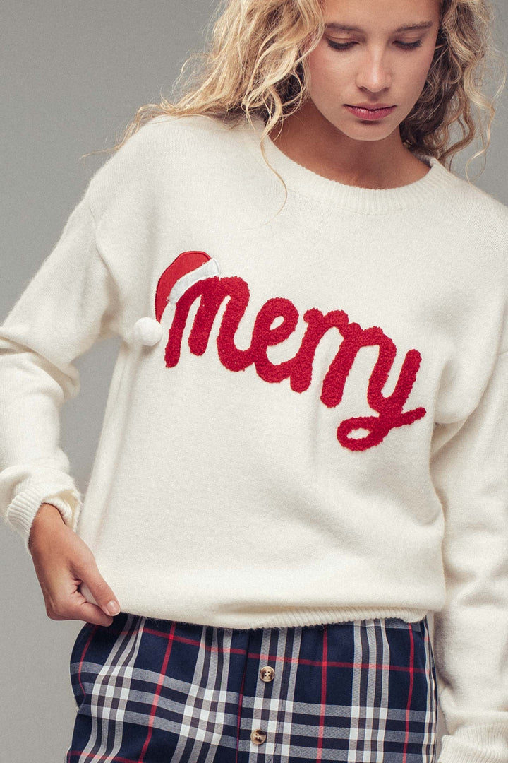 merry knit crewneck sweater - ivory (additional view)