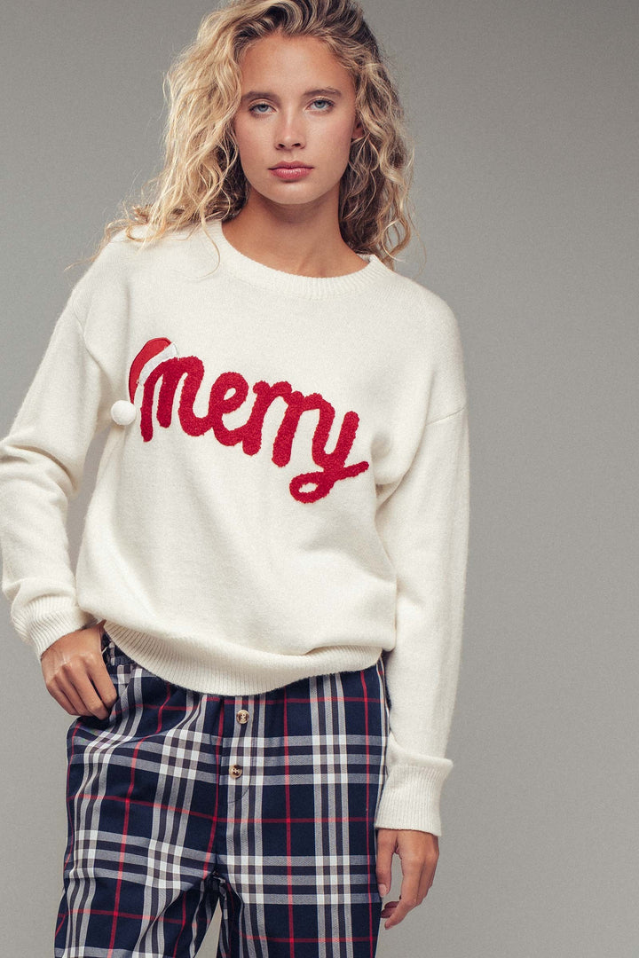 merry knit crewneck sweater - ivory (additional view)
