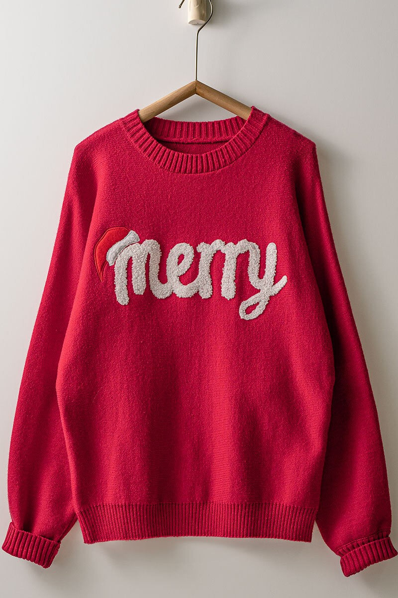 merry knit crewneck sweater - red (additional view)