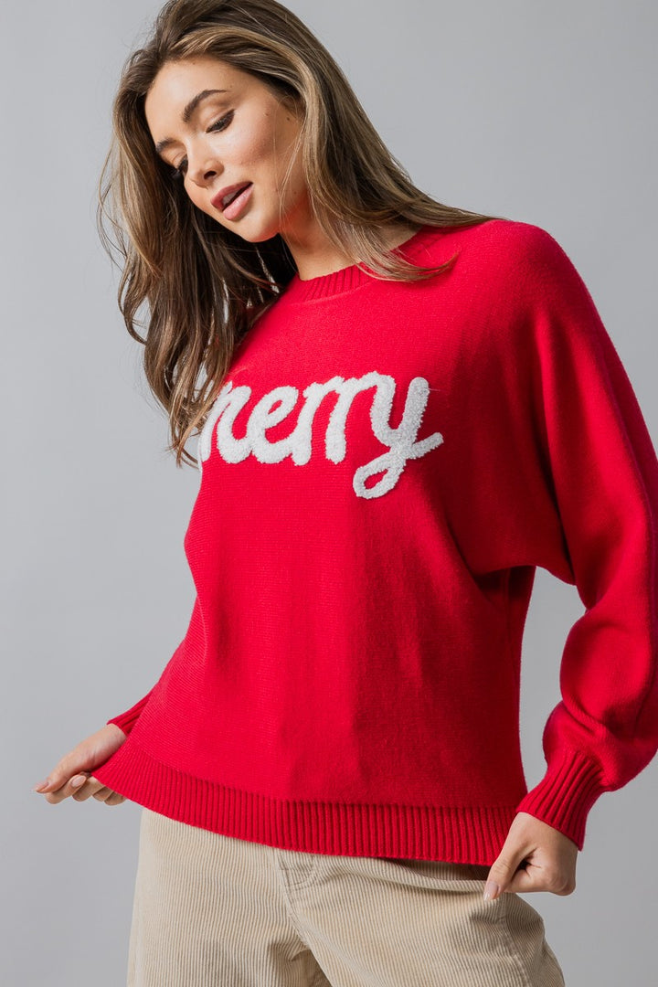 merry knit crewneck sweater - red (additional view)