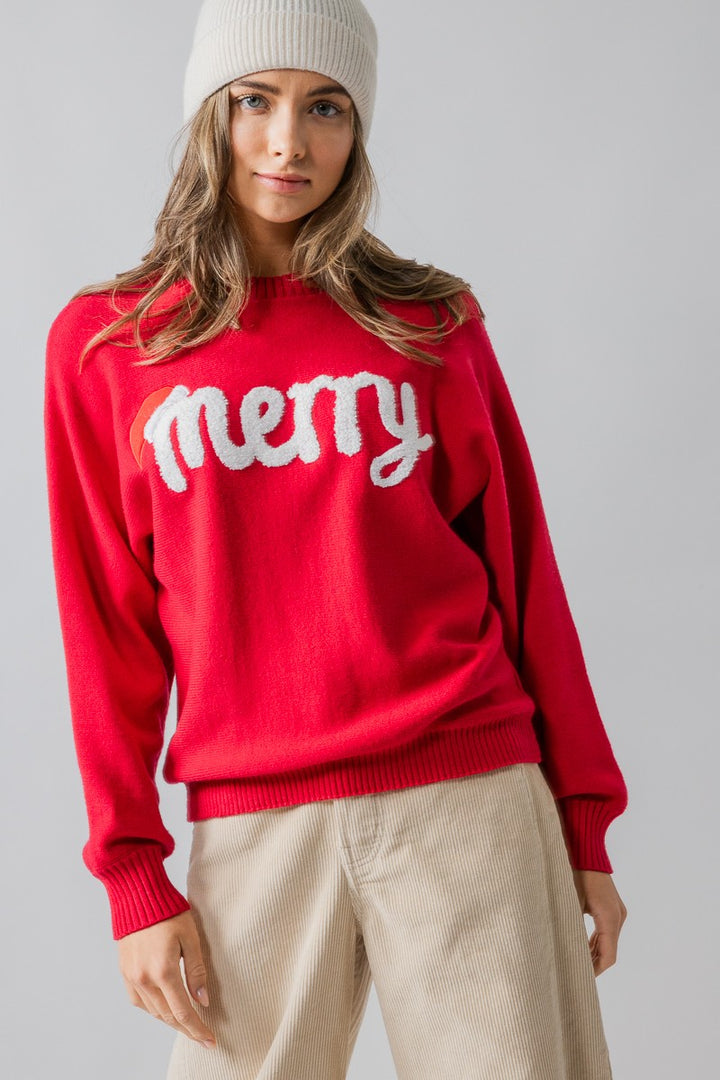 merry knit crewneck sweater - red (additional view)