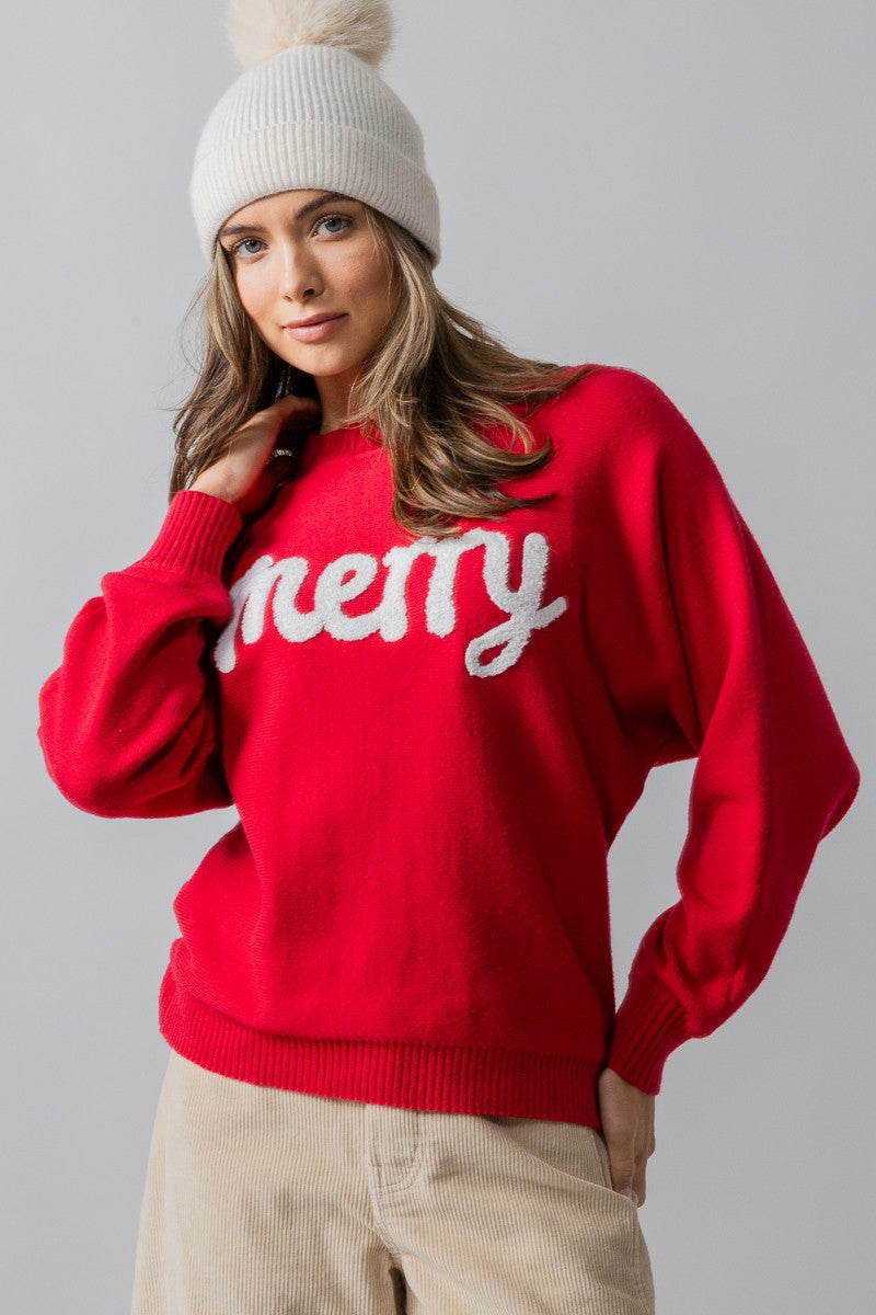 merry knit crewneck sweater - red (additional view)